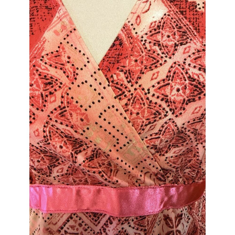 Y2K Babydoll Top Pink Sz Medium V-Neck 2000s Satin Tie Back Asymmetrical Sides - Picture 5 of 10